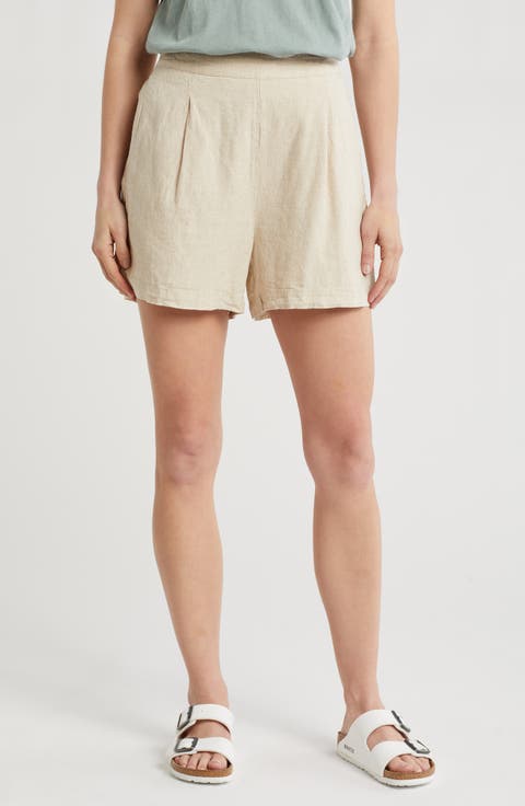 Solid Linen Blend Shorts