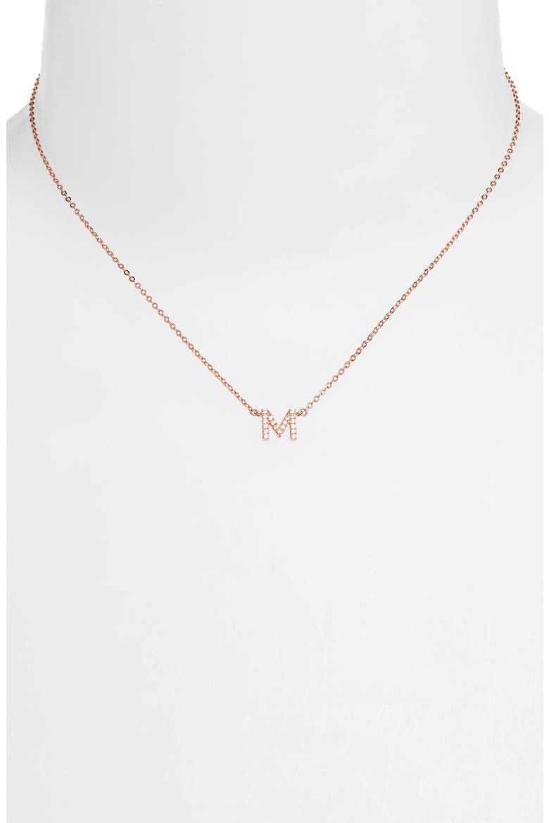 Delicate Cubic Zirconia Initial Pendant Necklace, Alternate, color, M - CLEAR- ROSE GOLD