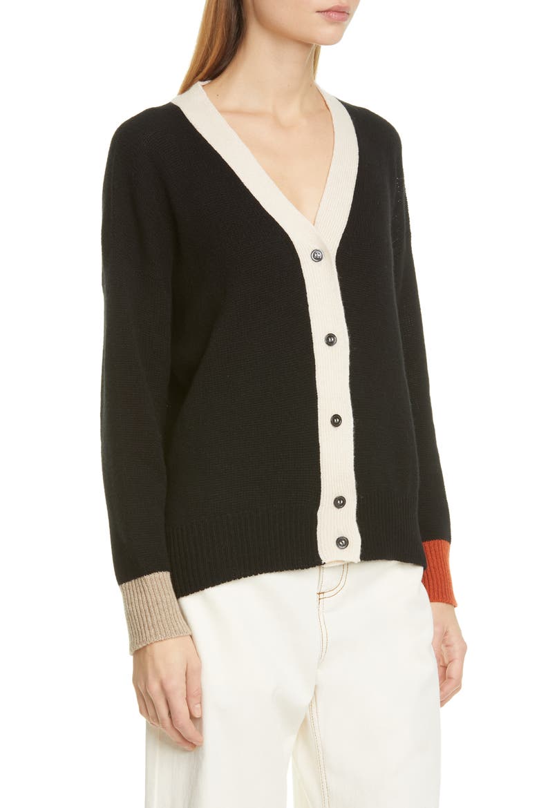 Colorblock Cashmere Cardigan, Alternate, color, BLACK