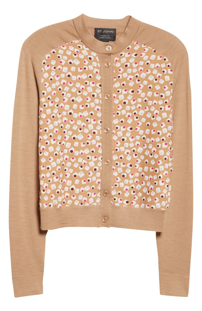 St. John Collection Geometric Print Mixed Media Cardigan, Alternate, color,