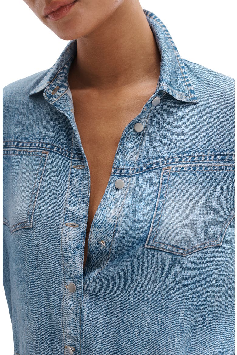 rb Miramar Slink Lounge Abby Trompe L'Oeil Faux Denim Crop Button-Up Shirt, Alternate, color, MURAY