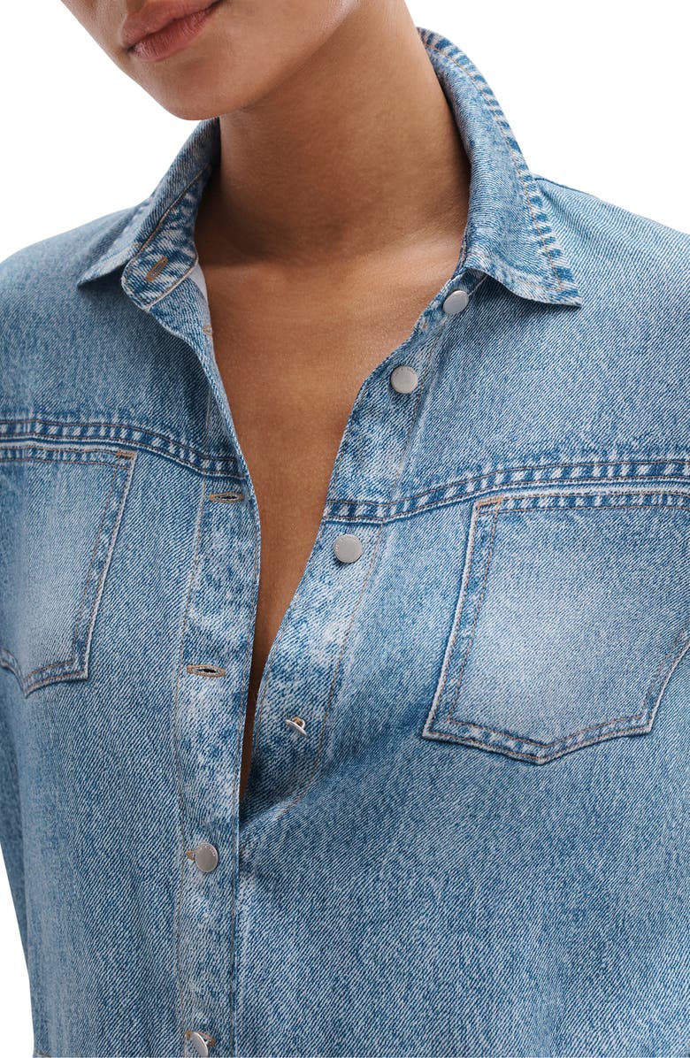 rag & bone rb Miramar Slink Lounge Abby Trompe L'Oeil Faux Denim Crop Button-Up Shirt, Alternate, color, Muray