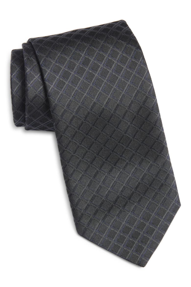 Geometric Silk Tie, Main, color, BROWN
