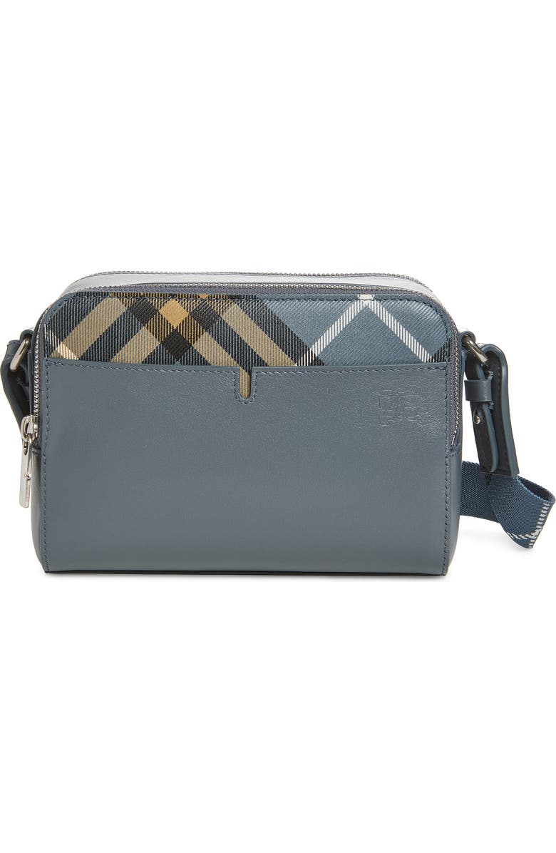 Burberry Mini Pop Check Leather Crossbody Bag, Main, color, Wave Blue