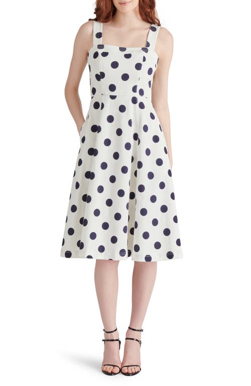 Steve Madden Dolly Polka Dot Stretch Cotton Midi Dress In White/navy