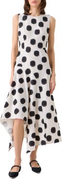 Akris punto Fringed Fil Coupé Polka Dot Jacquard Asymmetric Fit & Flare Dress