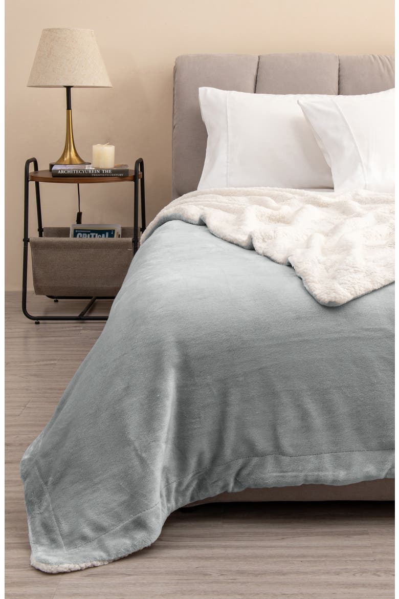 Reversible Faux Shearling Throw Blanket, Alternate, color, GLACIER GREY