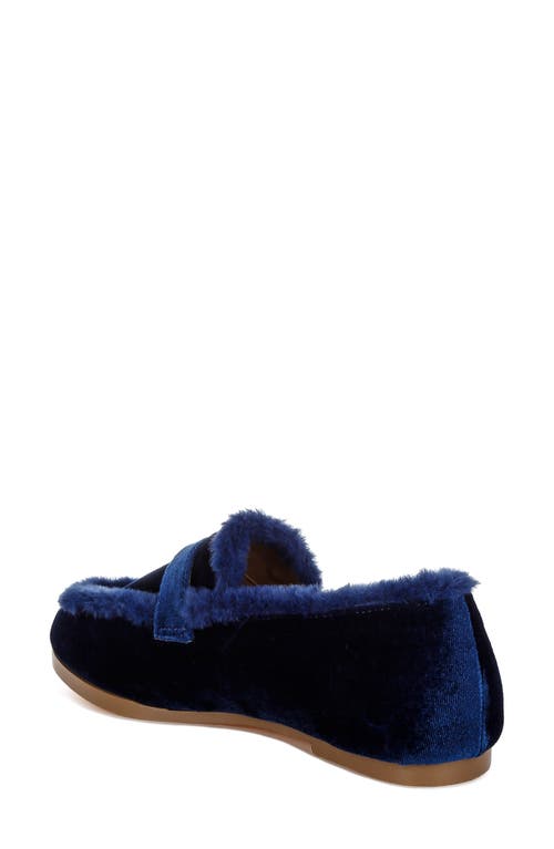 Rag & Co Bastian Faux Fur Trim Velvet Loafer In Dark Blue