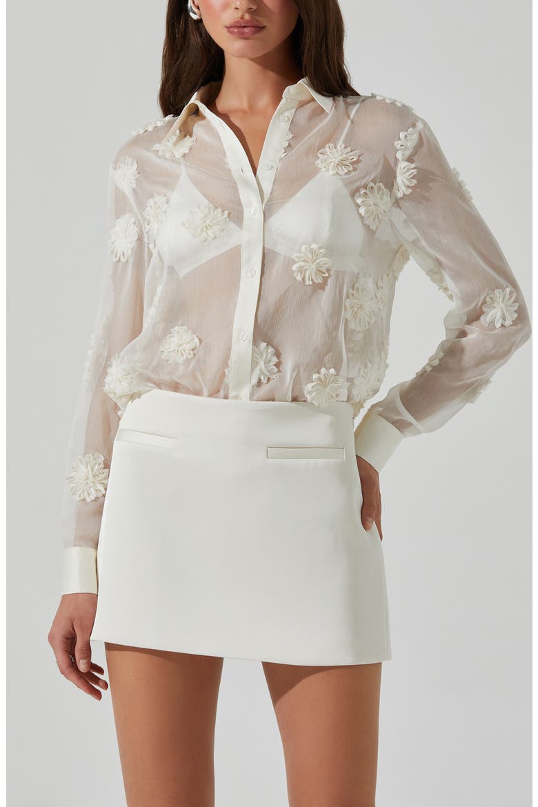 Ioannis Floral Appliqué Button-Up Shirt, Alternate, color, CREAM