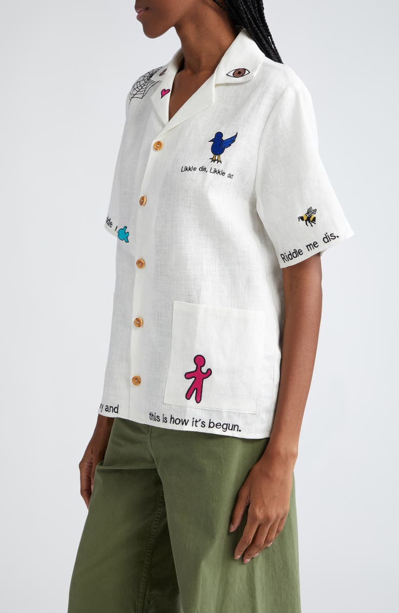 HOUSE OF AAMA Maroon Day Embroidered Linen Camp Shirt, Alternate, color, 