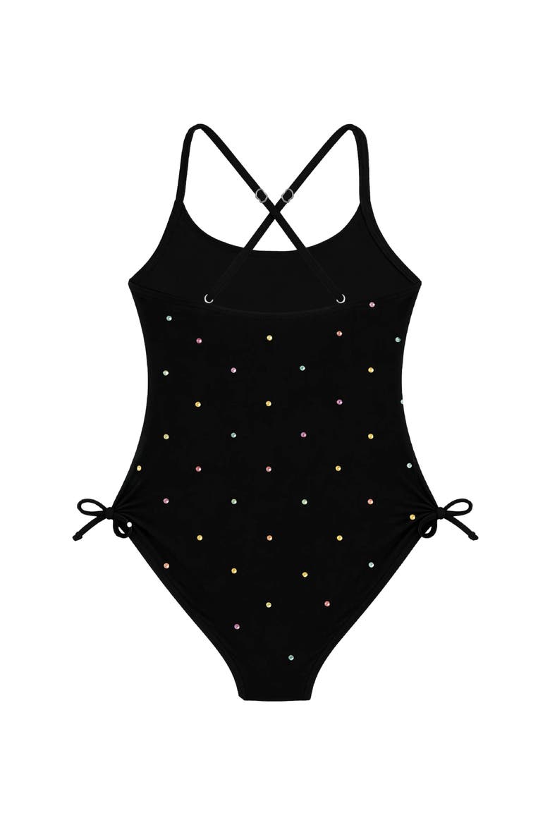 Gathered One Piece Swimsuit with Rhinestone Detail, Alternate, color, Black