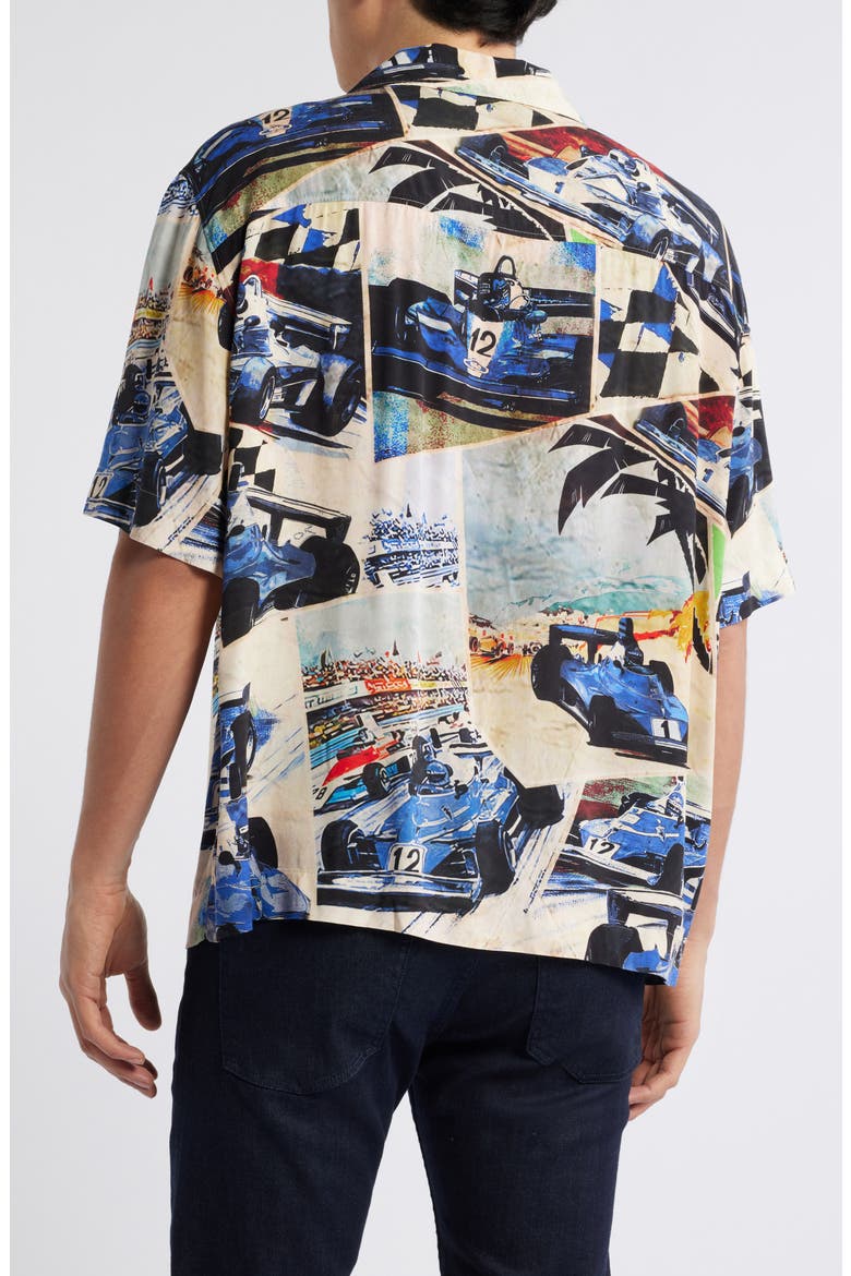 Espino Race Car Print Camp Shirt, Alternate, color, OPEN BLUE