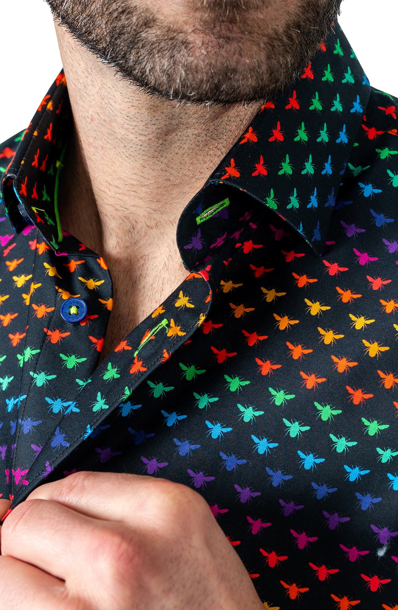 Galileo Beerainbow Black Short Sleeve Button-Up Shirt - image 2