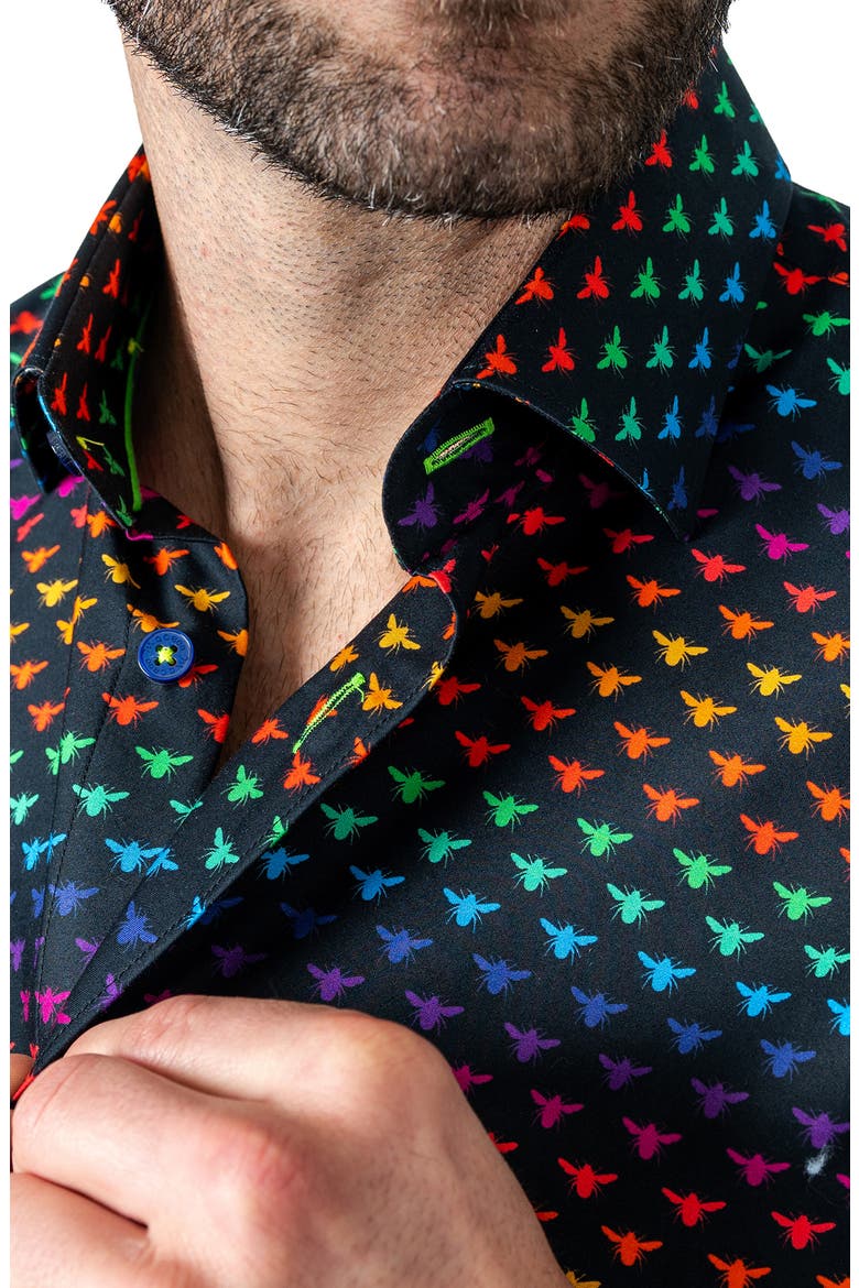 Galileo Beerainbow Black Short Sleeve Button-Up Shirt, Alternate, color, BLACK