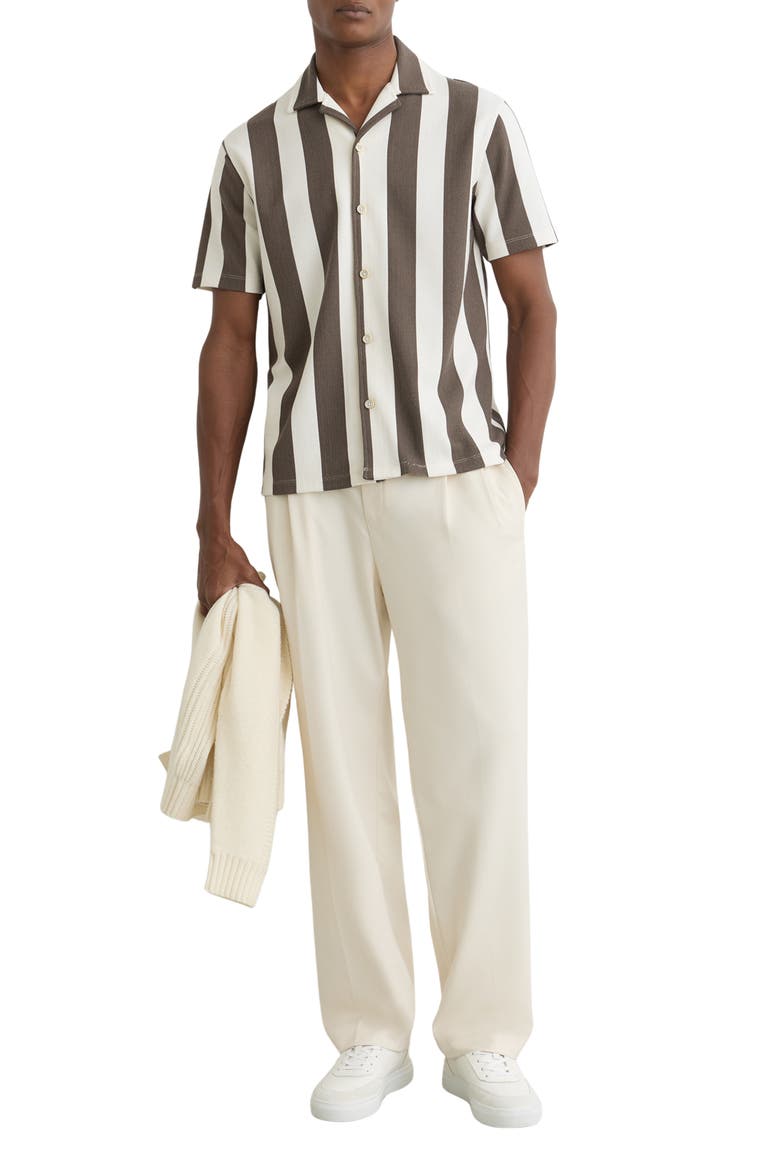 Dexter Stripe Camp Shirt, Alternate, color, BROWN/ OFF WHITE