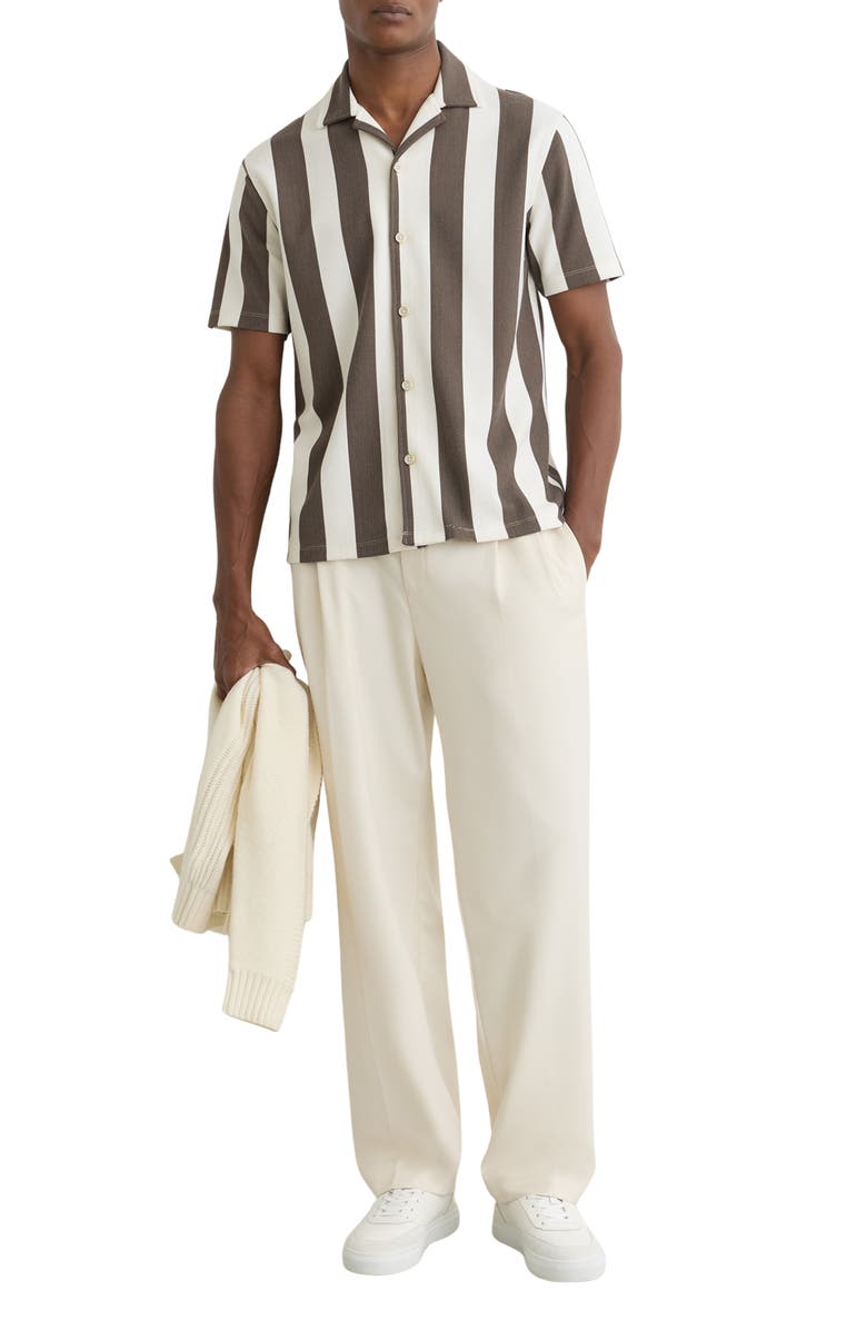 Reiss Dexter Stripe Camp Shirt, Alternate, color, Brown/ Off White