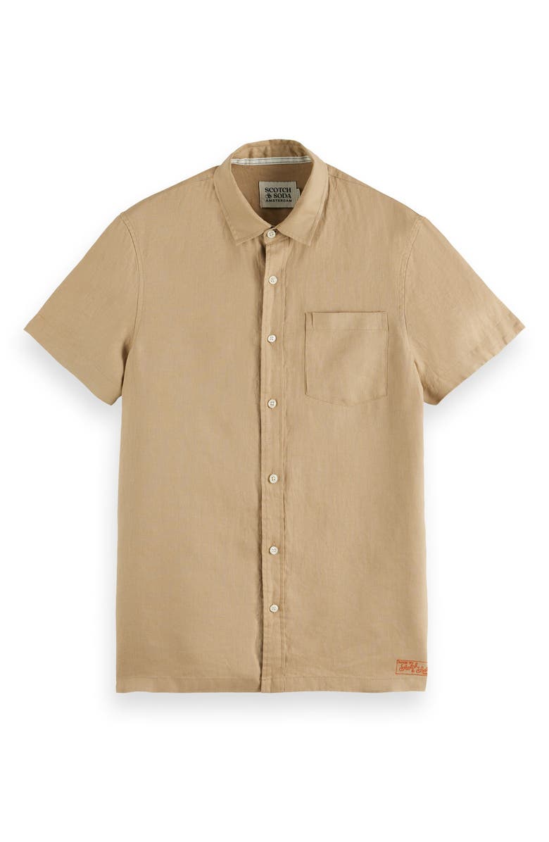 Scotch & Soda LInen Short Sleeve Button-Up Shirt, Main, color, Tannin