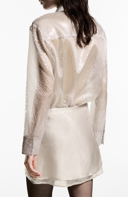 MANGO MANGO CRISTAL SHEER SEQUIN BUTTON-UP SHIRT