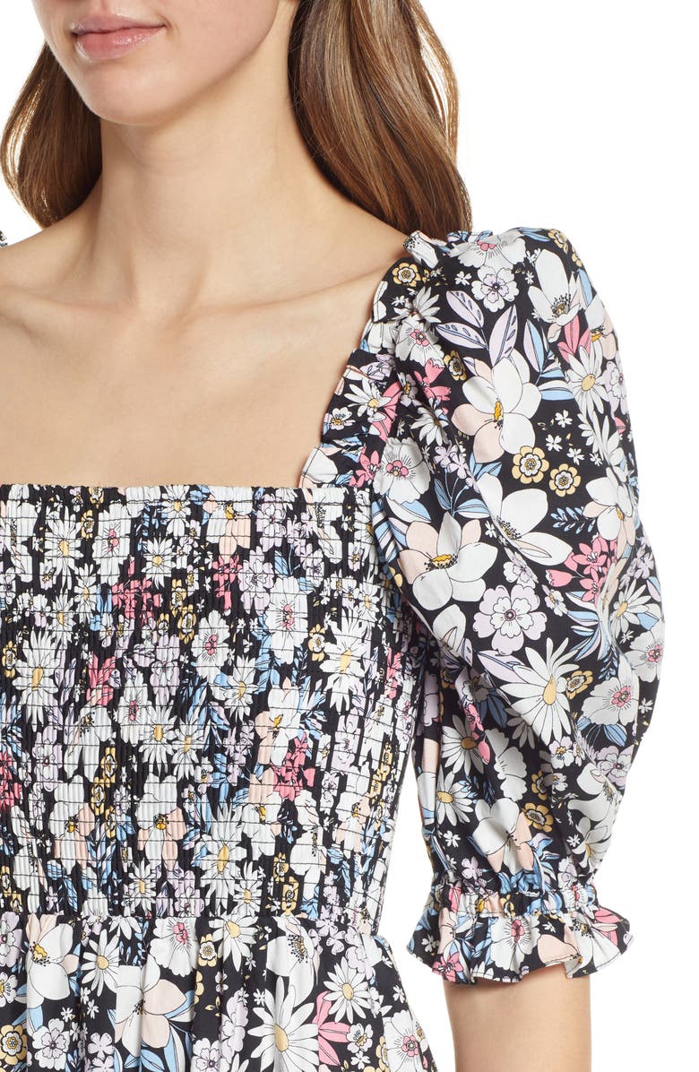 Rachel Parcell Smocked Puff Sleeve Midi Dress, Alternate, color, 