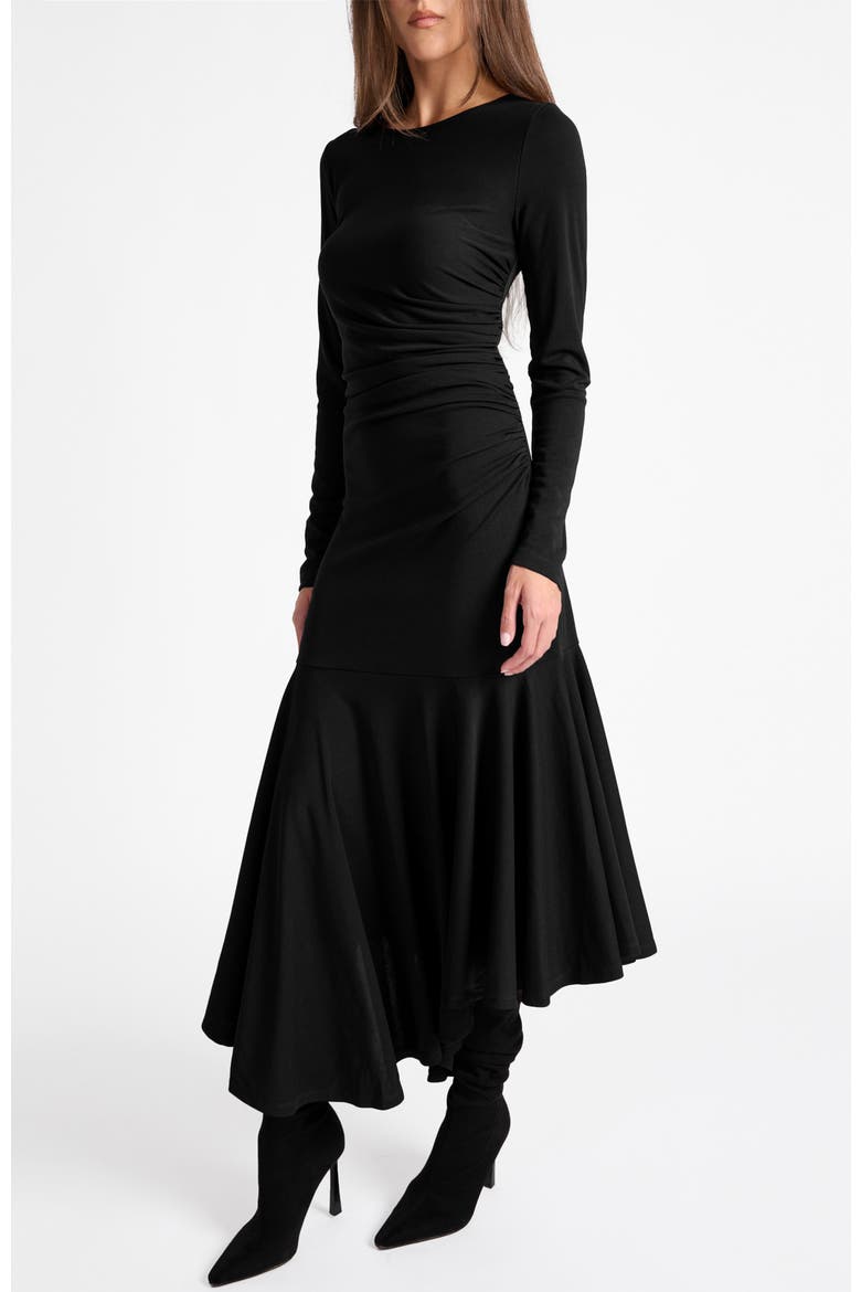 Abigail Long Sleeve Hi Lo Dress In Fluid Jersey, Alternate, color, BLACK