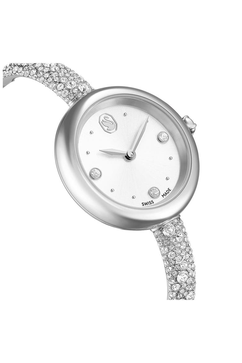 Sublima Crystal Pavé Bangle Bracelet Watch, 28mm, Alternate, color, SILVER