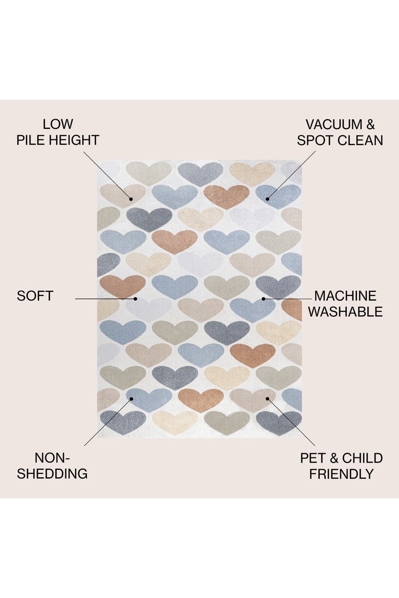 Dila Modern Hearts Geometric Machine-Washable Area Rug, Alternate, color, Ivory/Blue/Orange