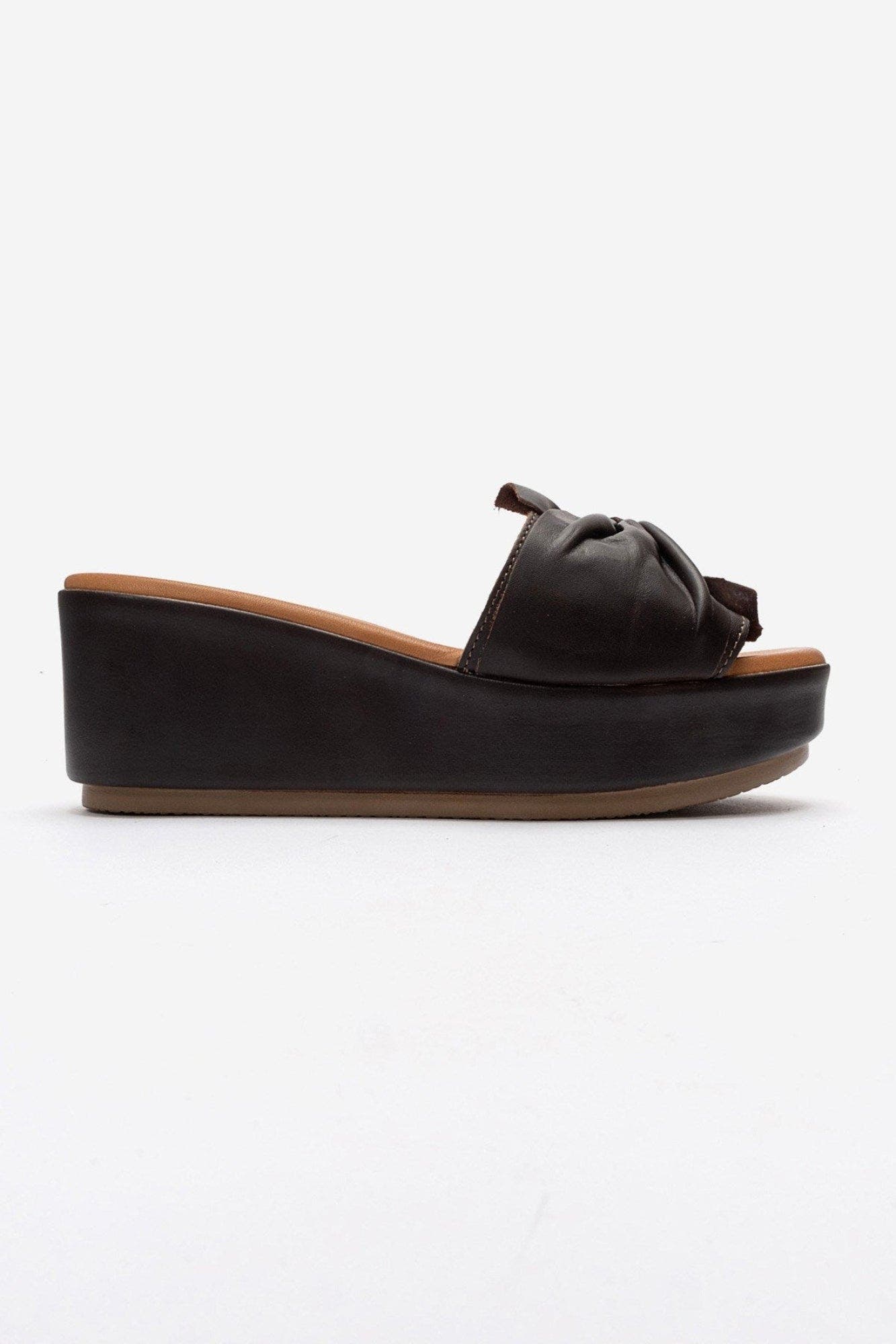 Syndra Bow Wedge Leather Sandal, Alternate, color, Brown Leather