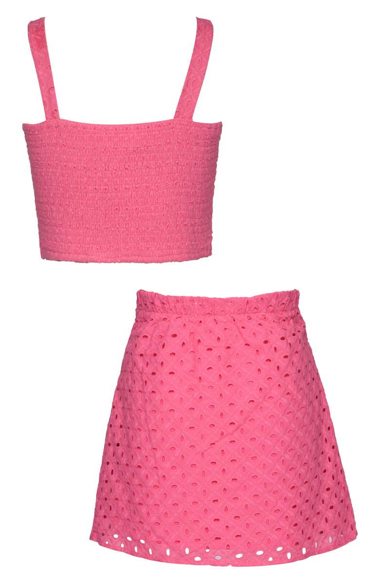 Hannah Banana Kids' Embroidered Eyelet Two-Piece Top & Skirt Set, Alternate, color, Fuchsia