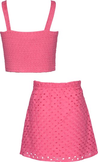 Kids' Embroidered Eyelet Two-Piece Top & Skirt Set