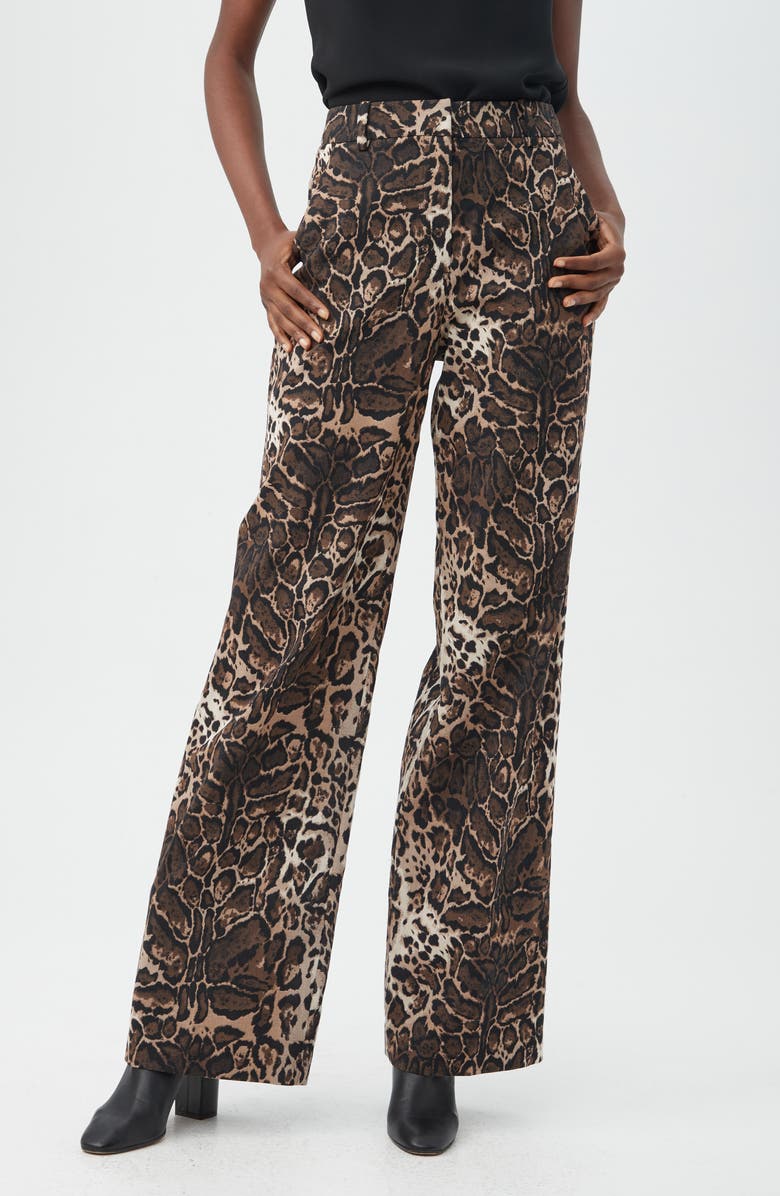 Trina Turk Kendi Leopard Print Wide Leg Pants, Main, color, Brown Leopard Print
