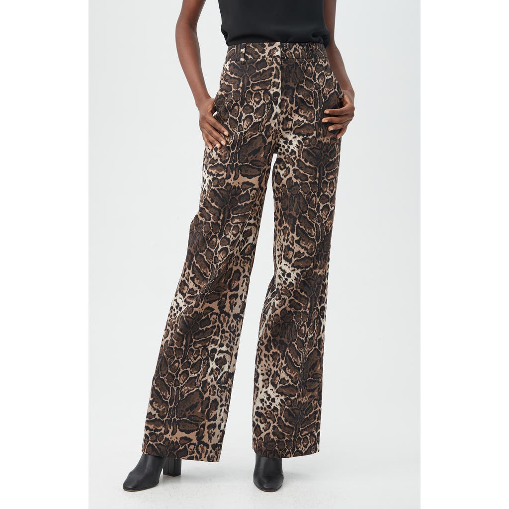 Trina Turk Kendi Leopard Print Wide Leg Pants In Brown