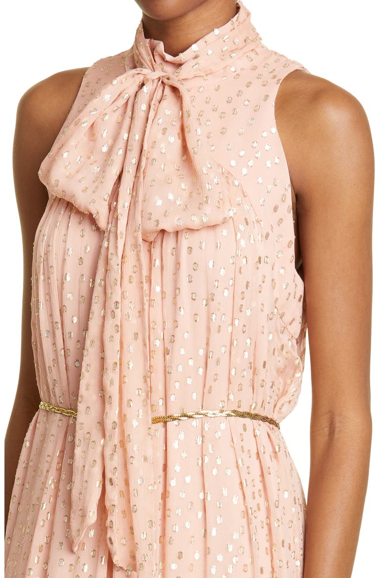 Rhythmic Metallic Fil Coupé Halter Neck Midi Dress, Alternate, color, SHERBET