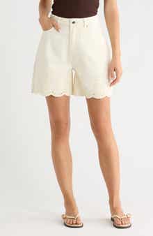 Vigoss Scalloped Eyelet Hem High Waist Denim Shorts