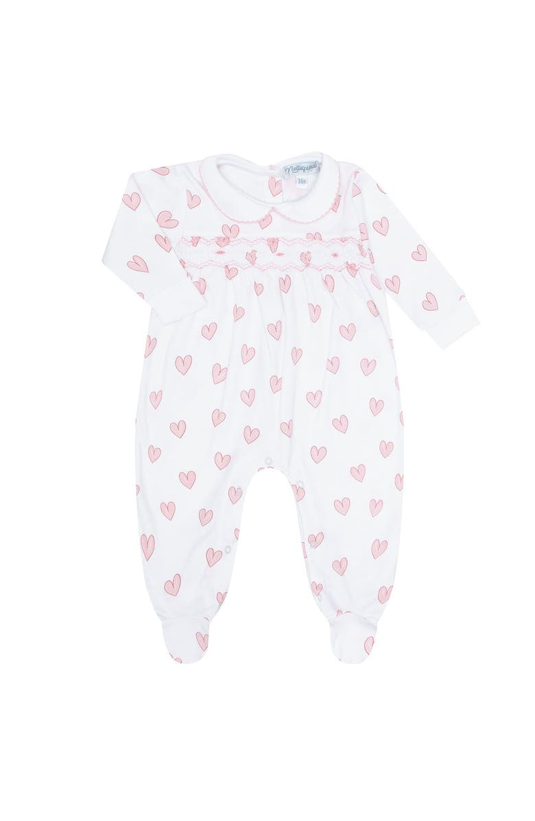 Nellapima Pink Heart Print Smocked Footie - Baby, Alternate, color, Pink