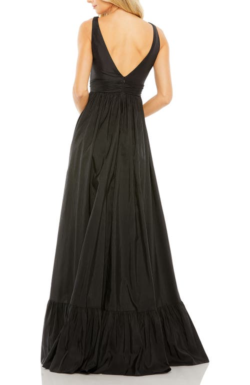 Mac Duggal Taffeta Hi-low Ruffle Gown In Black