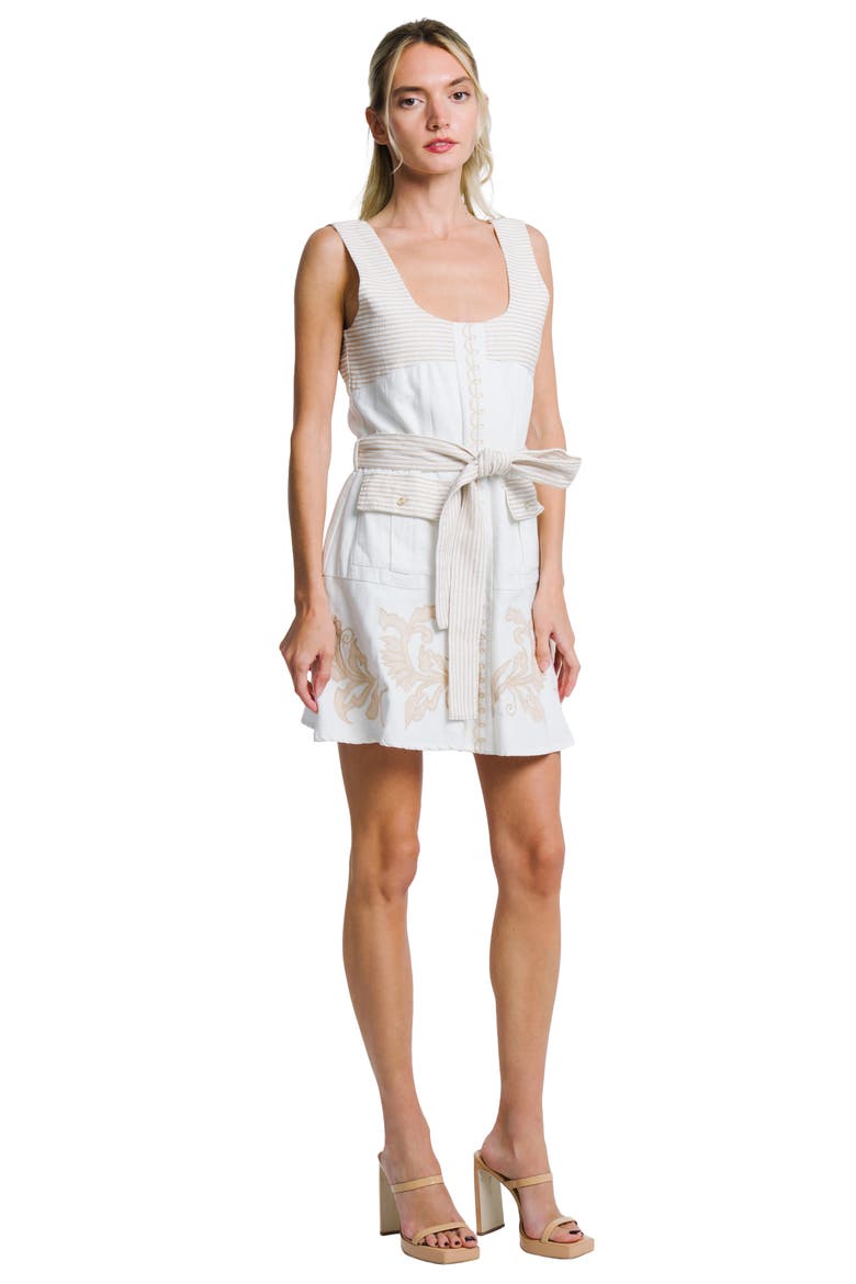 Embroidered Fit & Flare Minidress, Alternate, color, OFF WHITE