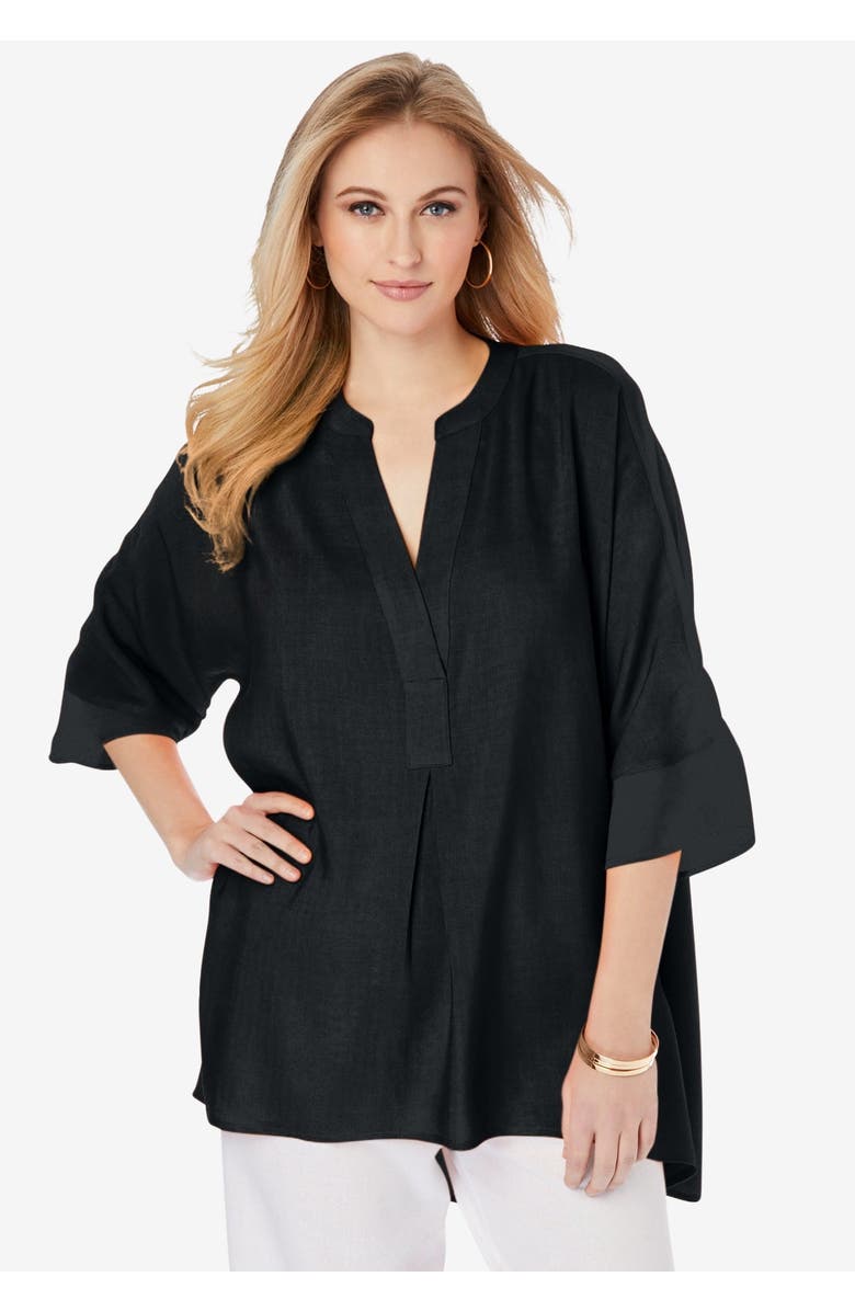 Jessica London Hi-Low Linen Tunic, Main, color, 