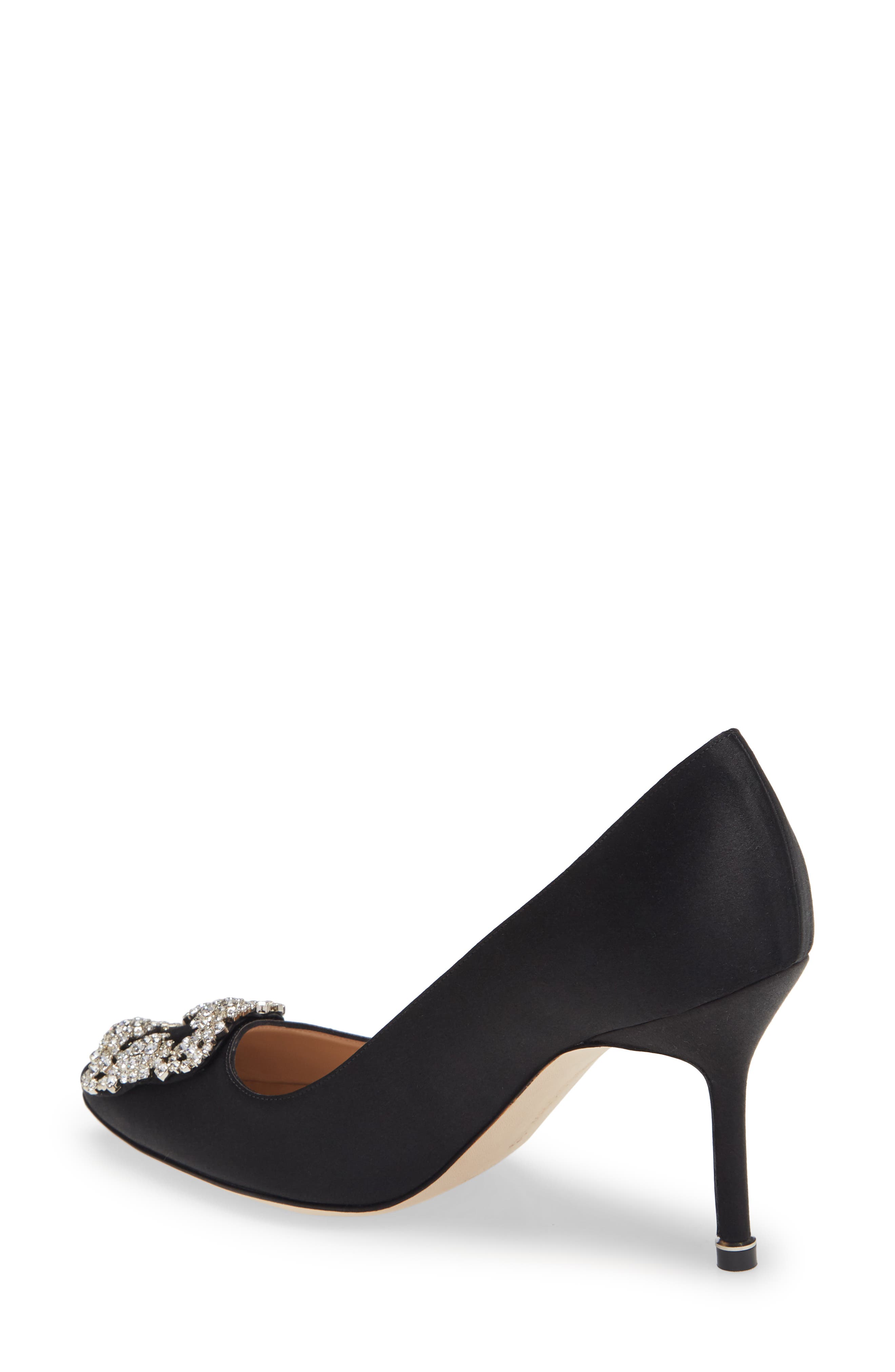 Manolo Blahnik Hangisi Crystal Buckle Pump, Alternate, color, Black Satin/ Clear Buckle