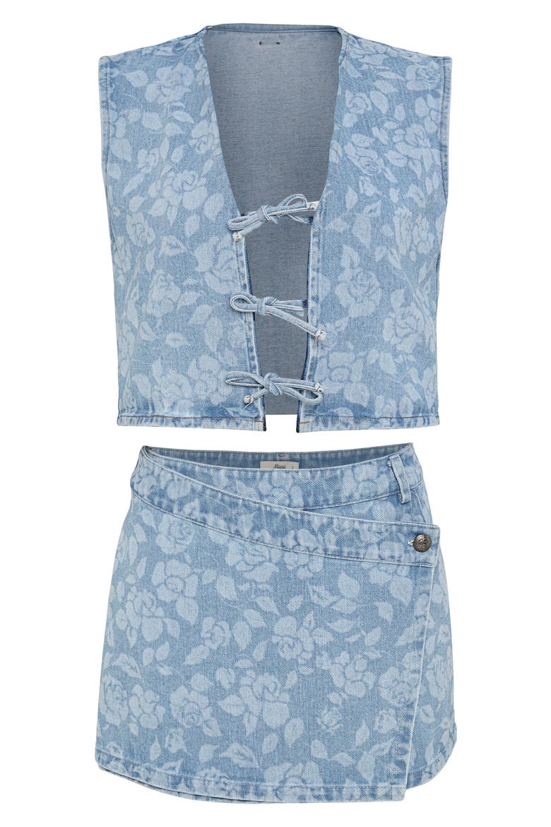 Blushing Petals Printed Cotton Blend Denim Cover-Up Vest, Alternate, color, BLUE
