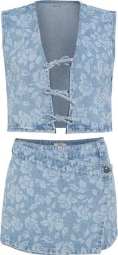 Maaji Blushing Petals Printed Cotton Blend Denim Cover-Up Vest