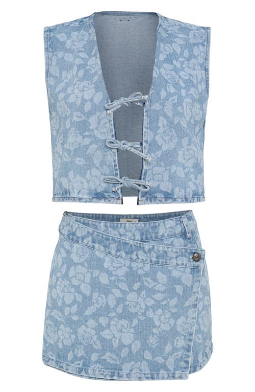Maaji Blushing Petals Printed Cotton Blend Denim Cover-up Vest In Gray