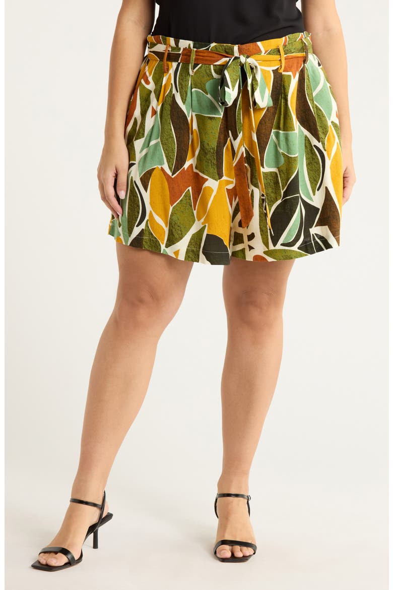 Renia Tropical Wave High Waist Shorts, Main, color, BROWN-ORANGE