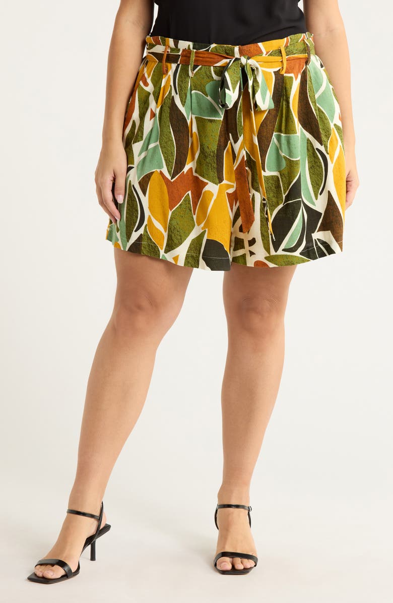 SUGARLIPS Renia Tropical Wave High Waist Shorts, Main, color, Brown-Orange