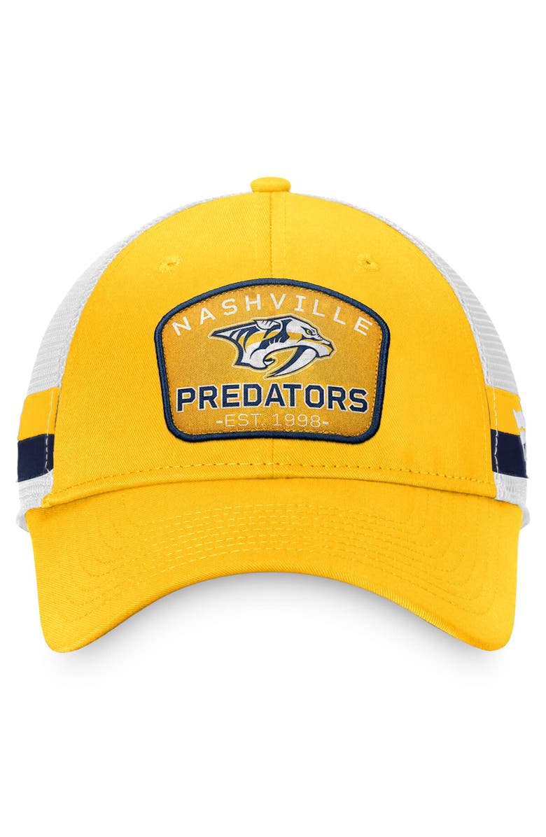 FANATICS Men's Fanatics Branded Gold/White Nashville Predators Fundamental Striped Trucker Adjustable Hat, Alternate, color,