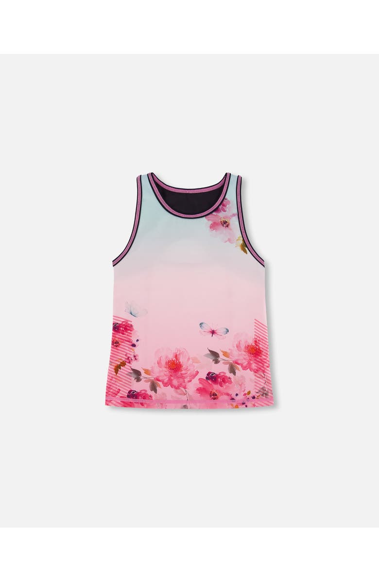 Deux par Deux Little Girl's Athletic Tank Gradient Pink Printed Big Flowers, Main, color, 