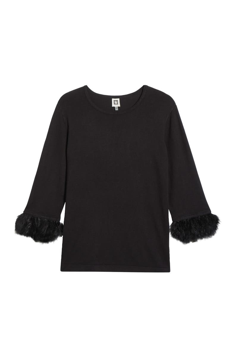 Anne Klein Feather Cuff Long Sleeve Knit Top, Alternate, color, Anne Black