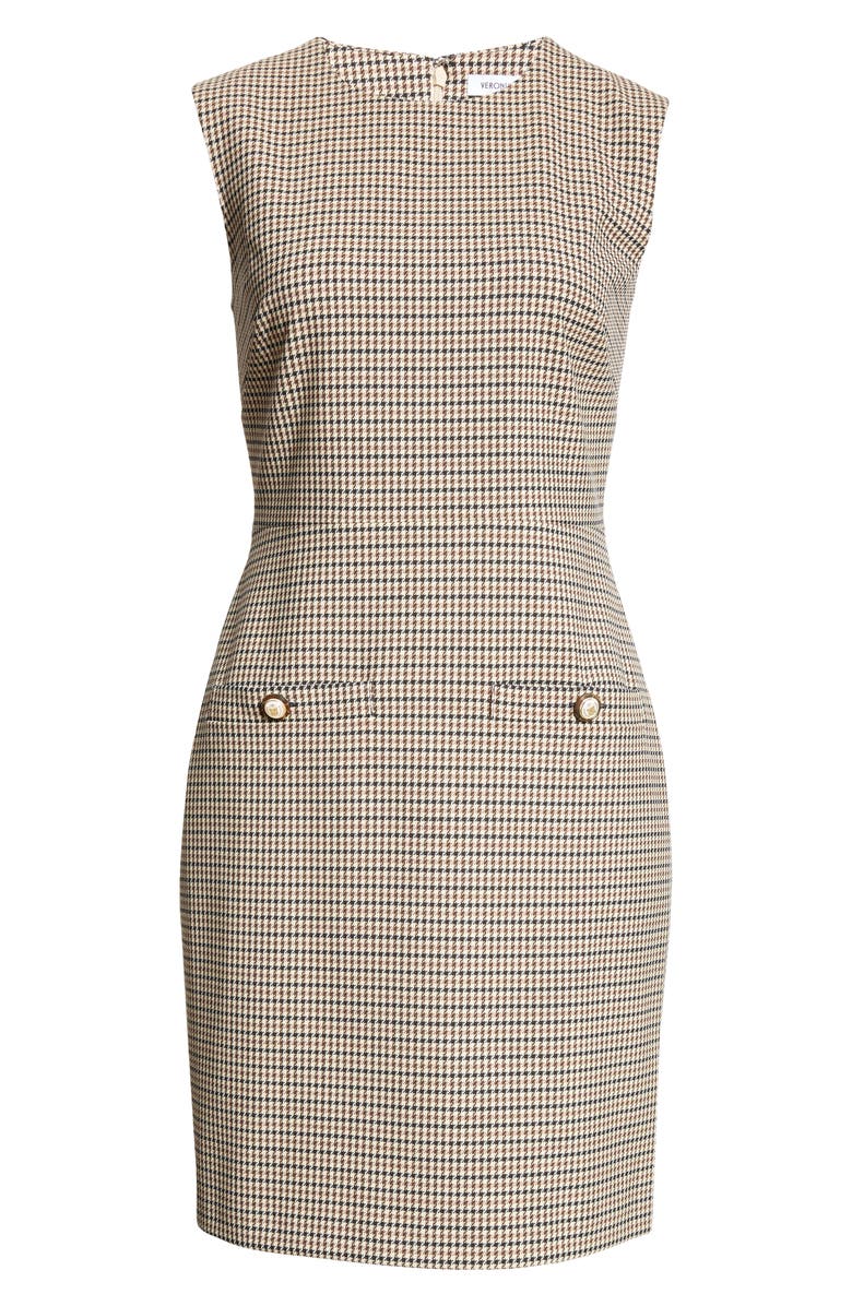Veronica Beard Yumi Houndstooth Check Sleeveless Minidress, Alternate, color, Sand Black
