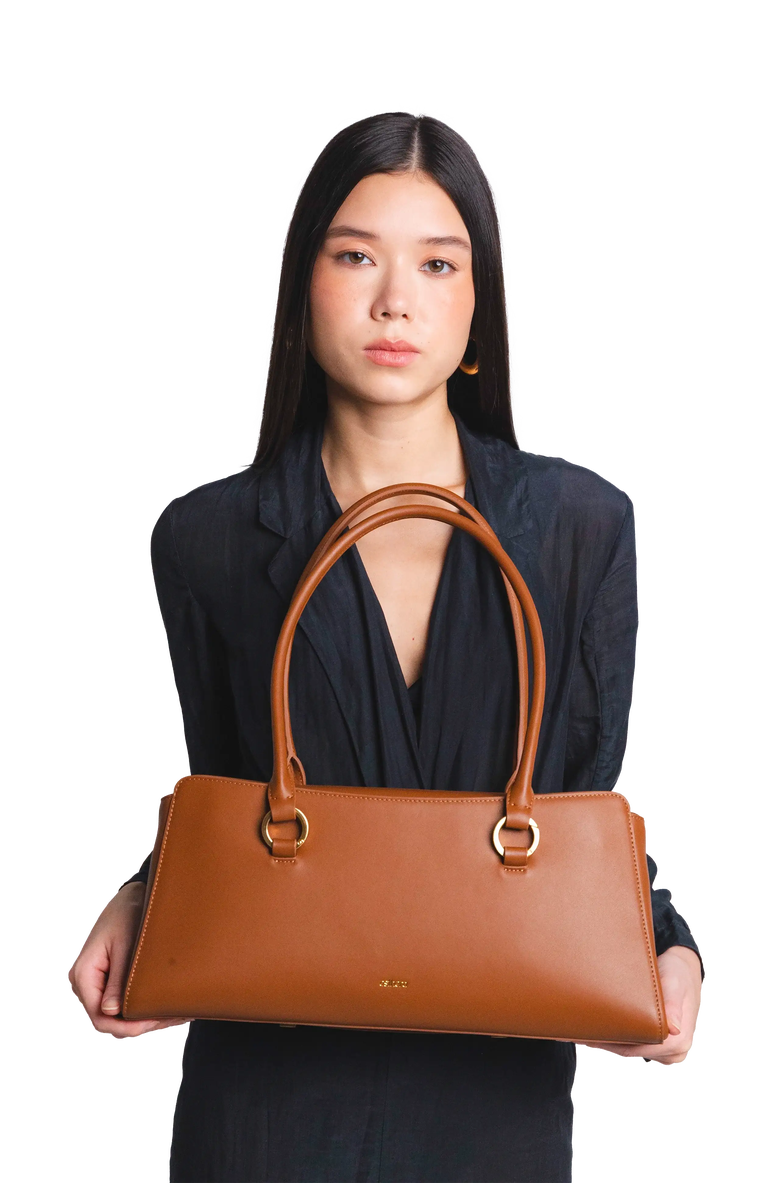 Esthera 5PM Leather Shoulder Bag, Alternate, color, Caramel
