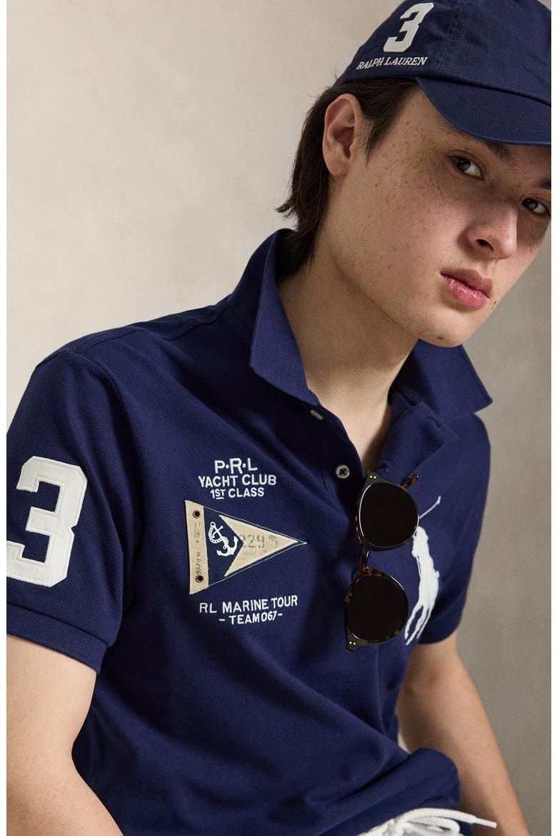 Slim Fit Big Pony Cotton & Linen Piqué Polo, Alternate, color, NEWPORT NAVY