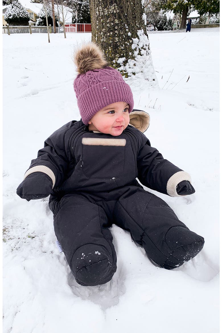 Benji Water Repellent Hooded Snowsuit with Attached Mittens, Alternate, color, SMOKEY QUILTED
